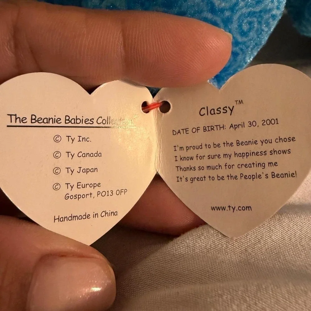 Ty Beanie Baby Classy the Bear Blue Swirl Pattern 2001 Plush Toy ERROR TAGS